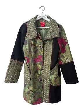 Dislay Paris Floral Patchwork Embroidered Jacket Coat Size S Button Missing